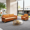 Orange Velvet Sofa and Chair Set – Mid-Century Modern Couch with Matching Armchair, Gold Metal Accents