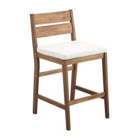 Modern 2-Piece Solid Acacia Wood Counter Stools with Cushion - Brown