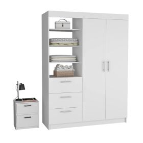 Karval 2 Piece Bedroom Set, Armoire + Nightstand, White