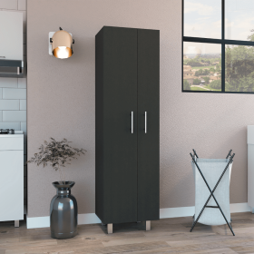 Closet Pantry Copenhague, Five Shelves, Double Door Cabinet, Black Wengue / White Finish