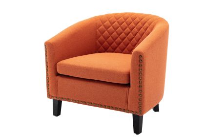 COOLMORE Barrel Chairs with Soft Padded Armrest, Club Chairs with nailheads and solid wood legs for Living Room Bedroom Waiting Room (Orange Linen)