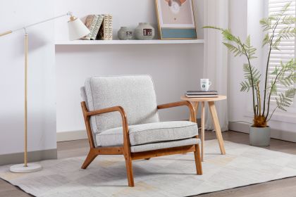 COOLMORE Mid Century Modern Accent Chair, Comfy Fabric Living Room Chairs with Solid Wood Frame, Lounge Reading Armchair, Easy Assembly (Oyster Grey)