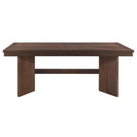 Walnut Finish Wood Dining Table with Self-Storing Extension Leaf 1pc Trestle Base V-Angled Design Modern Dining Furniture