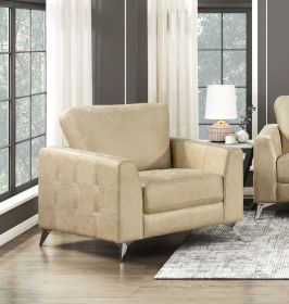 Sand-Hued Polished Microfiber Upholstery Elegant Modern Style Chair 1pc Solid Wood Living Room Furniture Silver Finish Metal Legs