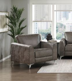 Brownish Gray Polished Microfiber Upholstery Elegant Modern Style Chair 1pc Solid Wood Living Room Furniture Metal Legs