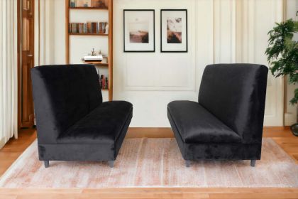 Black Velvet Booth, Modern Armless Booth for Living Room, Bedroom and Apartment with Solid Wood Frame (Set of 2)
