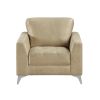 Sand-Hued Polished Microfiber Upholstery Elegant Modern Style Chair 1pc Solid Wood Living Room Furniture Silver Finish Metal Legs