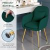 Green Furniture Velvet Living Dining Room Set of 2 Accent Arm Chairs Upholstered Seat Club Guest Mid Century Chair with Golden Metal Legs