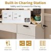 Large Vanity Table Set with LED Lighted Mirror and 2 DIY Pegboards, 5 Hooks, Vanity Desk with Charging Station, Makeup Table with Drawers