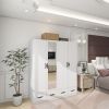 Armoire Wardrobe Closet 4 Door: 4 Drawers Wooden Cabinet Closet Wardrobe with Mirror and Hanging Rod High Storage Capacity for White Closet Cabinet 63