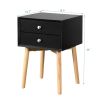 Side Table,Bedside Table With 2 Drawers And Rubber Wood Legs, Mid-Century Modern Storage Cabinet For Bedroom Living Room