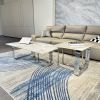 Modern Rectangular Coffee Table Set with Sintered Stone Top, Gold Metal Frame, for Bedroom, Living Room