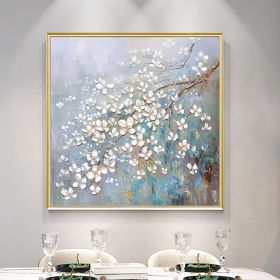 Large Original Hand-Painted White Flower Oil Painting On Canvas Floral Painting Boho Wall Art Modern Large Home Decor Living Room Wall Art (Style: 01, size: 100x100cm)