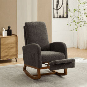 25.4"W Rocking Chair for Nursery, High Back Glider Chair with Retractable Footrest, Side Pocket (Color: as Pic)