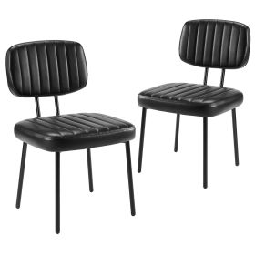 Dining Chairs , Upholstered Mid Century Modern Kitchen Dining Room Accent Chairs with Faux Leather Cushion Seat & Metal Legs for Kitchen (Color: as Pic)
