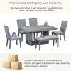 Contemporary 6-Piece 78inch Extendable Pedestal Dining Table Set with 18inch Removable Leaf and Dining Bench, 4 Upholstered Dining Chairs