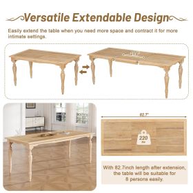 Vintage Traditional 7-Piece 82.7inch Extendable Dining Table Set with 23.6inch Removable Leaf (Color: Natural, Material: Rubber Wood)