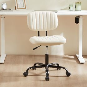 SWEETCRISPY PU Leather Low Back Task Chair Small Home Office Chair with Wheels (Color: as Pic)