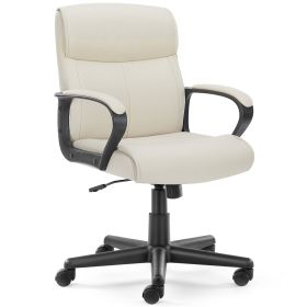 Sweetcrispy Mid Back Office Desk Chair with Padded Armrests PU Leather Home Office Chair (Color: as Pic)