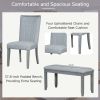 Contemporary 6-Piece 78inch Extendable Pedestal Dining Table Set with 18inch Removable Leaf and Dining Bench, 4 Upholstered Dining Chairs