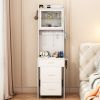 Small Vanity Desk with Mirror and LED Lights, Makeup Table with Charging Station and Storage Shelves for Small Space