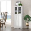 Tall Kitchen Pantry Cabinet with Dual Tempered Glass Doors and Shelves