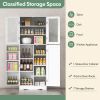 Tall Kitchen Pantry Cabinet with Dual Tempered Glass Doors and Shelves